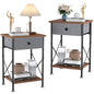 VECELO End Tables, Modern Nightstand with Fabric Drawer & Open Shelf, Night Stand for Bedroom Living Room, Industrial Metal Frame, Easy Assembly, Rustic Brown,2 Pack - color: Rustic Brown, size: 2 PACK
