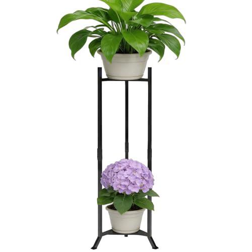 2 Tier Plant Stand Indoor Outdoor, Tall Metal Adjustable Plant Holder for Patio Living Room Balcony Garden, No Wobble Design (No Pots)