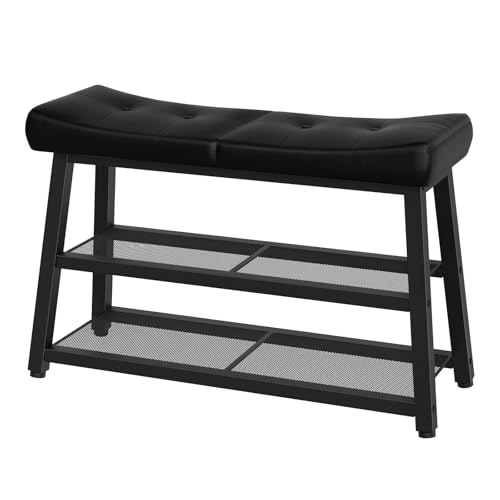 YATINEY Shoe Bench, 3-Tier Shoe Rack, Entryway Bench with Storage and Cushion, for Hallway, Foyer, Bedroom, Black HX02BB - color: Black