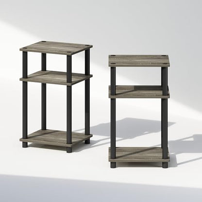Furinno Just 3-Tier Turn-N-Tube Open Storage Nightstand, 2-Pack, Plastic Poles, French Oak/Black - color: French Oak/Black, size: 2-Pack
