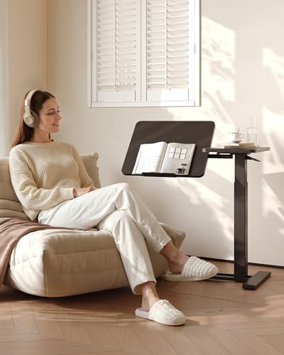 FLEXISPOT Adjustable Height C-Shaped End Table with Single-Side Tilting Top, Mobile Side Table for Sofa & Bedside, Slides Under Furniture, Hidden Wheels for Small Spaces, 27.6" W x 15.7" D, Black - color: Black, size: 27.6"W x 15.7"D