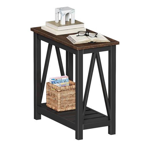 ChooChoo Farmhouse End Table, Rustic Vintage Narrow End Side Table with Storage Shelf for Small Spaces, Nightstand Sofa Table for Living Room, Bedroom Black - color: Black, size: 1 Pack
