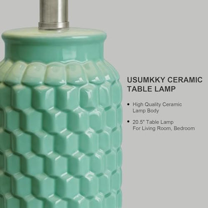 USumkky 20.5" Ceramic Table Lamps Set of 2 - Modern Farmhouse & Boho Style, Bedside Nightstand Lamps for Bedroom, Living Room End Table Lamps, Small Desk Lamp(Tiffany Blue) - color: 20.5" Tiffany Blue-2 Pack