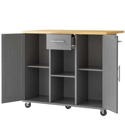 JY QAQA 42" Kitchen Island with Storage on Wheels, Rolling Table with Drop Leaf, Drawers, Cart Handle for Towel Rack or Free Movement, Gray - color: Grey