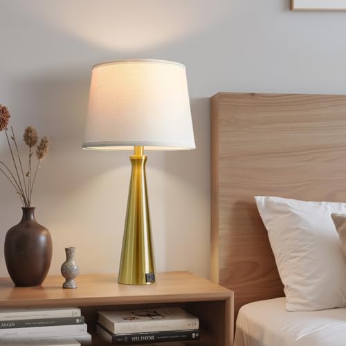 Seealle Modern Table Lamps Set of 2 - Touch Bedside Lamps for Nightstand with Dual USB C+A,3-Way Dimmable Gold Nightstand Lamps for Living Room Bedroom (Bulb Included) - color: G. Gold-White