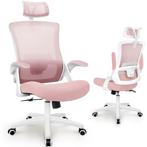 NEO CHAIR Ergonomic Office Desk Chair High Back Computer Gaming Mesh Chair with Comfy Task Adjustable Arms Lumbar Support Headrest Swivel for Home Office (Pink) - color: Pink