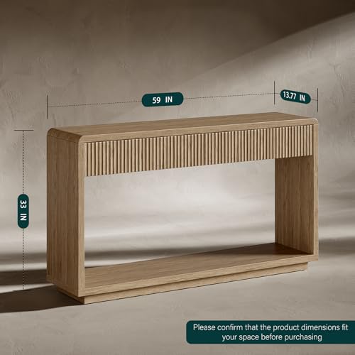Evermagin 59'' Oak Entryway Table with Drawers, Boho Fluted Console Table, Sofa Table with Storage for Living Room, Entrance, Hallway - color: Oak