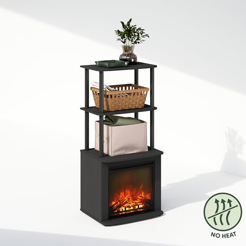Furinno Turn-N-Tube Side Table, 3-Tier NO Heat Fireplace End Table with Open Shelf, Electric Fireplace Display Night Stand, Bedside Table, for Living Room, Bedroom, Americano/Black - color: Americano, size: 3-Tier Tall Side Table, style: No Heat Fireplace