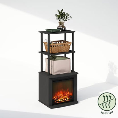 Furinno Turn-N-Tube Side Table, 3-Tier NO Heat Fireplace End Table with Open Shelf, Electric Fireplace Display Night Stand, Bedside Table, for Living Room, Bedroom, Americano/Black - color: Americano, size: 3-Tier Tall Side Table, style: No Heat Fireplace