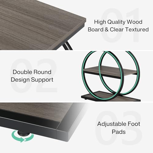 LITTLE TREE 3-Tier End Table Set 2, Grey Side End Table with Storage Shelves, Small Sofa Side Table for Living Room, Slim Nightstand and Bedside Table with Black Double Round Metal Legs - color: Grey and Black