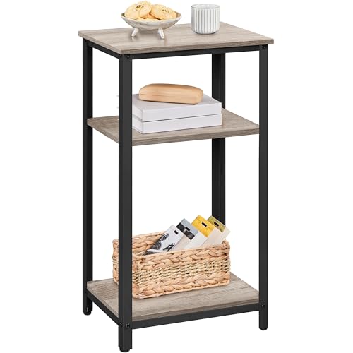 Yaheetech 30 in Tall End Table, 3-Tier with Strong Wooden Shelves, Small Side Table with Metal Frame for Living Room Office, Small Places, Gray - color: Grey