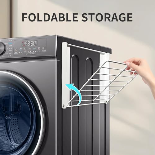 LEQ Clothes Drying Rack Magnetic Folding Shelf for Clothes and Towels, Magnet Rack Mount on Washing Machine Fridge, Durable Folding Rack for Laundry Room Bathroom Kitchen - color: White