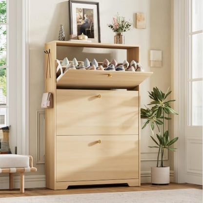 Nicetree Shoe Storage Cabinet, Slim Shoe Cabinet, Hidden Shoe Rack Cabinet, Shoe Storage Cabinet for Entryway, Hallway, Foyer, Natural Oak - color: Natural Oak, style: 3-Drawers