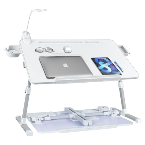 iXTRA Adjustable Laptop Lap Desk with Cooling Fan USB Light for Adults - color: White,70x45cm