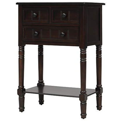 RuiSiSi Narrow Entryway Table with 3 Storage Drawers, Small Console Table with Bottom Shelf for Entryway Foyer, Espresso
