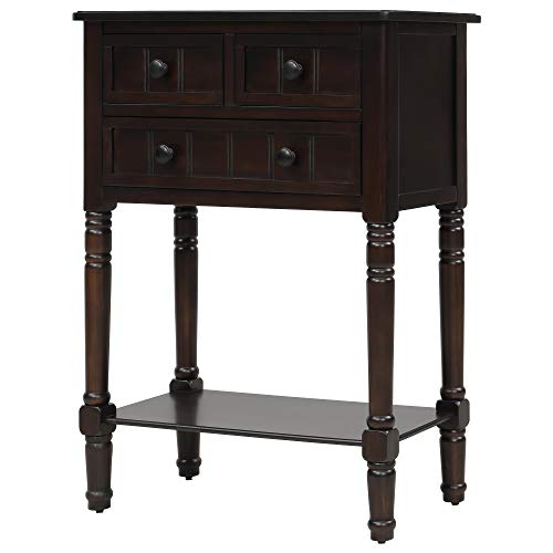 RuiSiSi Narrow Entryway Table with 3 Storage Drawers, Small Console Table with Bottom Shelf for Entryway Foyer, Espresso