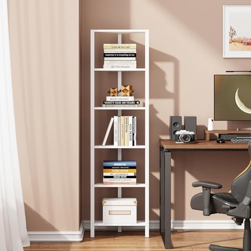 TUTOTAK 6-Tier Corner Bookshelf, Corner Shelf for Small Space | Narrow Display Corner Shelf Stand with Storage Rack, for Living Room, Bedroom, White BS05BW006 - color: White, size: 6-Tier Ordinary