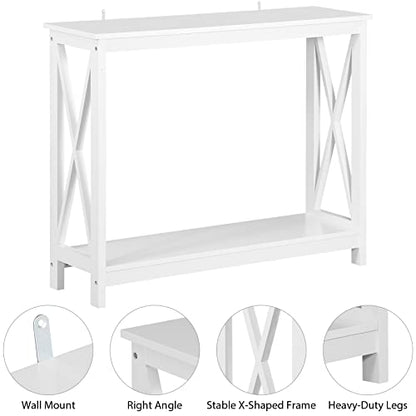 Nouva 2-Tier Narrow Console Sofa Side Table Wall Table for Hallway Foyer, White - color: White