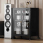 Metal Media Cabinet with Swivel Wheels & Glass Doors, 4-Tier Stereo Cabinet, Adjustable Shelves AV Rack with Cable Management, Black - color: Black, style: Swivel Wheels