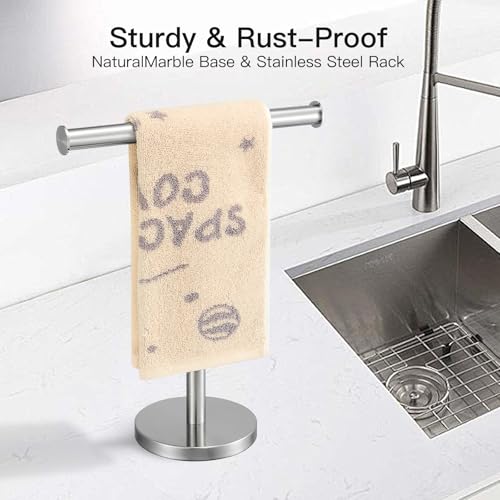 Hand Towel Holder, 2 Pack T-Shape Towel Holder Stand, Brushed Nickel | Weighted Stainless Steel Base Helps Prevent Tipping While The Open T-Shape Keeps Towels Dry on Bathroom Countertops - color: T-silver-2 Pack