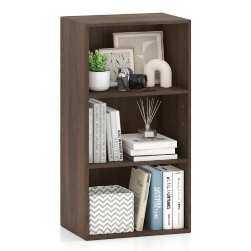 Giantex 3 Shelf Bookcase, Bookshelf Cube Storage Organizer, Dark Walnut | Open Storage Cabinet, Multi-Functional Book Shelves, Furniture Display Bookcases for Living Room, Home Office - color: Dark Walnut