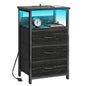Fixwal Night Stand with Charging Station, LED Nightstand with Fabric Drawers, End Table with PU Finish, Bed Side Table, Black Oak - color: Black Oak, size: 27.6"H (3 drawers), style: Power+Light (1pc)
