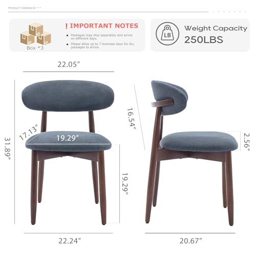 COLAMY Wooden Dining Room Chairs Set of 6, Modern Upholstered Fabric Dining Chairs, Farmhouse Kitchen Side Chair with Foot Pegs, Blue - color: Blue, size: Set of 6