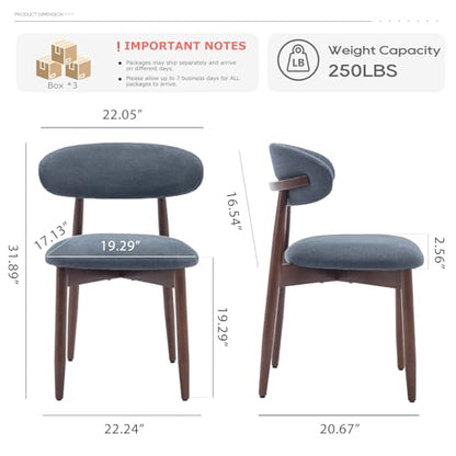 COLAMY Wooden Dining Room Chairs Set of 6, Modern Upholstered Fabric Dining Chairs, Farmhouse Kitchen Side Chair with Foot Pegs, Blue - color: Blue, size: Set of 6