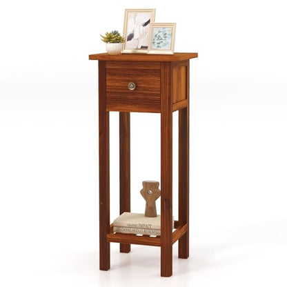 Giantex Narrow End Table with Drawer, Tall Acacia Wood Side Table with Bottom Shelf, Modern Bedside Tables, 2-Tier Nightstand for Small Spaces Bedroom Living Room, No Assemble Required, Brown - color: Brown