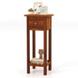 Giantex Narrow End Table with Drawer, Tall Acacia Wood Side Table with Bottom Shelf, Modern Bedside Tables, 2-Tier Nightstand for Small Spaces Bedroom Living Room, No Assemble Required, Brown - color: Brown