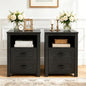 Farmhouse Night Stand Set of 2, Rustic Black Nightstand for Bedroom, End Tables with Charging Station, Bedside Table with Drawers, Wood Bedside Cabinet Dresser - color: Black, size: 2pcs with Charging
