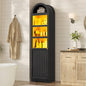 72" Tall Arched Narrow Bathroom Storage Cabinet with Lights, Slim Storage Cabinet with Adjustable Shelves for Small Spaces, Farmhouse Style (Black) - color: Black