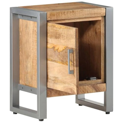 Gecheer Bedside Cabinet, Industrial Style Nightstand with Large Compartment, 15.7x11.8x19.7 Inches, Rough Mango Wood and Iron Frame for Bedroom