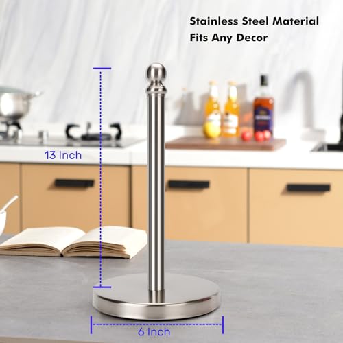 Paper Towel Holder Countertop, Standing Paper Towel Roll Holder for Kitchen Bathroom, with Weighted Base for One-Handed Operation (Brushed Nickel) - color: Brushed Nickel