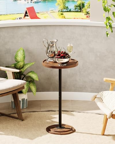 CHOEZON Drink Table, Small Round Side Table for Small Spaces, Pedestal Martini Side Table, for Living Room, Bedroom, Rustic Brown and Black TBZ30BF - color: Rustic Brown + Black