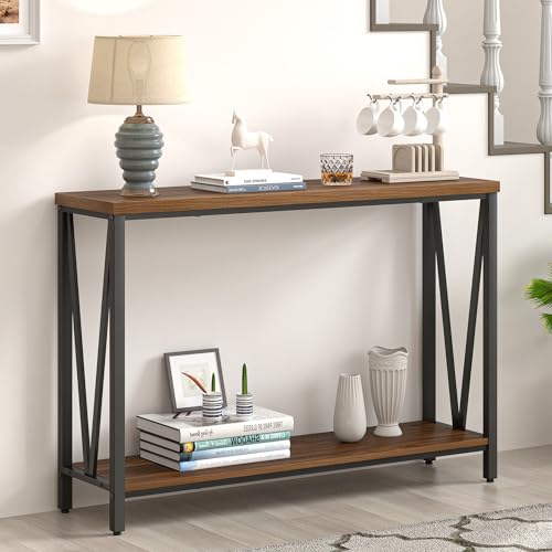 FOLUBAN Entryway Table, Narrow Console Table, Modern Sofa Table for Living Room, Hallway, Behind Couch (Rustic Walnut) - color: Walnut