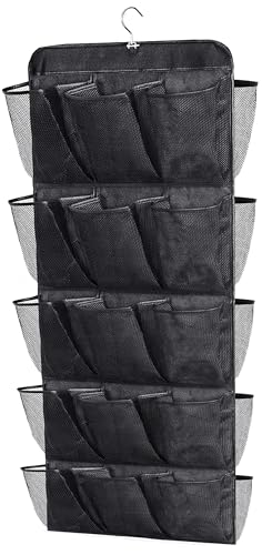 MISSLO 30 Large Pockets Dual Sided Hanging Shoe Rack for Closet Organizer with Rotating Hanger Hanging Shoe Shelves, Black - color: Jet black