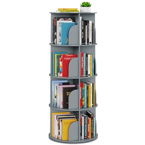 SpaceAid 4 Tier Rotating Bookshelf Tower, Spinning Bookcase Lazy Susan, Revolving 360 Book Shelf Storage Round Carousel, Vertical Rotate Turning Spiral Corner Organizer, Gray - color: Grey, size: 4 Tier, 50" H