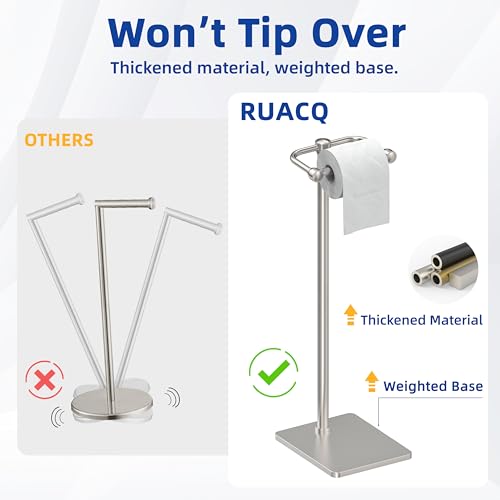 RUACQ Bathroom Toilet Paper Holder Stand, Brushed Nickel | Dual-Post Pivoting Free Standing Toilet Roll Holder with Weighted Base, Anti-drop Design 304 Stainless Steel Tissue Stand - color: Brushed Nickel, size: Free Standing
