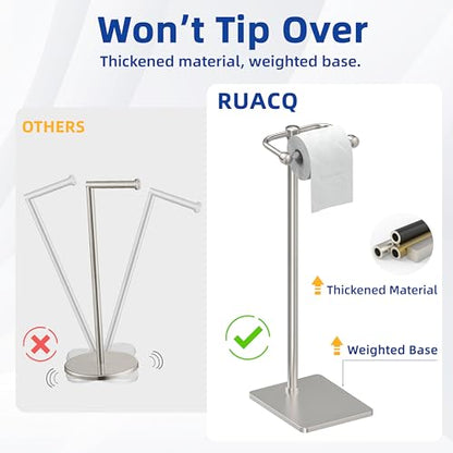 RUACQ Bathroom Toilet Paper Holder Stand, Brushed Nickel | Dual-Post Pivoting Free Standing Toilet Roll Holder with Weighted Base, Anti-drop Design 304 Stainless Steel Tissue Stand - color: Brushed Nickel, size: Free Standing