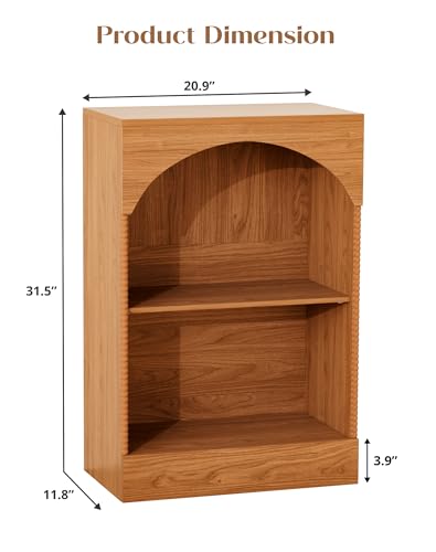 31.5" Arched Small Narrow Book Shelf with Storage, 2 Tier Small Arched Bookshelf for Home Office, Entryway Console Table for Living Room, Hallway, Wood