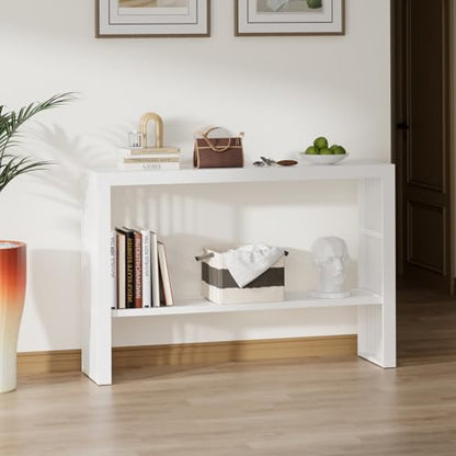 47-Inch Console Table with Storage, 2-Tier Narrow Entryway Table,White | 100% Natural Bamboo slim profile, reinforced angled frame versatile wall-side placement - color: White, style: 2-TIER