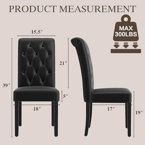 LSSBOUGHT Upholstered Dining Chairs Set of 6,Tufted Parsons Kitchen Chair with Solid Wood Legs, Modern PU Leather Side Chair for Dining Room/Restaurant(6pcs,Black) - color: Black-pu, size: Set of 6