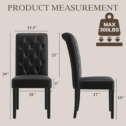 LSSBOUGHT Upholstered Dining Chairs Set of 6,Tufted Parsons Kitchen Chair with Solid Wood Legs, Modern PU Leather Side Chair for Dining Room/Restaurant(6pcs,Black) - color: Black-pu, size: Set of 6