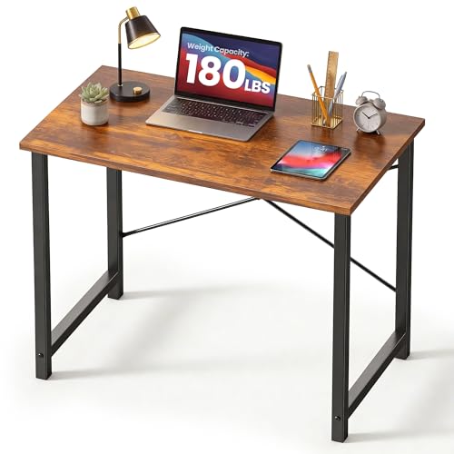 DUMOS 32 Inch Small Computer Desk for Home Office, Modern Study Writing Gaming Work Table Simple Style for Bedroom with X-Shaped ReInchforcement, Rustic Brown - color: Wood Brown, size: 32 Inch