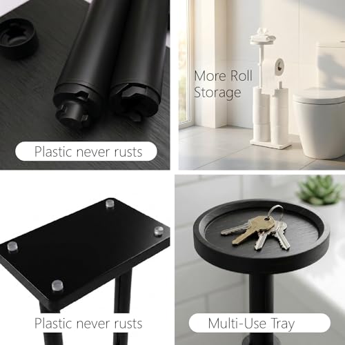 Toilet Paper Holders Free Standing, Holds up to 7 Rolls Toilet Paper Stand with Storage, Bathroom Toilet Paper Organizer with Top Shelf for Small Items, 1-Min Rotating-Lock Assembly, Black,L