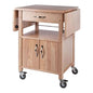 Pemberly Row Solid Wood Butcher Block Kitchen Cart, Natural Finish, Drop Leaf Countertops, Storage Cabinet with Drawer and Shelf, 43.27" W x 20.16" D x 33.27" H, Transitional Style for Kitchen Use