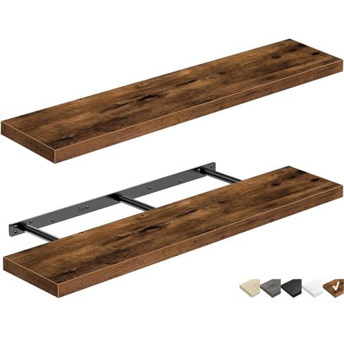 QEEIG Floating Shelves for Wall 39.4" Long - Wall Mounted Shelf Bathroom Kitchen Living Room Bedroom Farmhouse Home Decor Display Bookshelf Large 39.4 x 9.3 inch Set of 2, Rustic Brown (008-100BN) - color: A. Brown, size: 39.4"