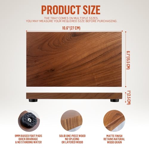 Teak Wood Decorative Small Tray, Bathroom Wood Riser for Decor, Kitchen Counter Wooden Pedestal Stand, Tray for Vanity, Sink & Soap (1, Teak Wood, 10.6" x 6.1" x 1") - size: 10.6" x 6.1" x 1"