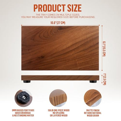 Teak Wood Decorative Small Tray, Bathroom Wood Riser for Decor, Kitchen Counter Wooden Pedestal Stand, Tray for Vanity, Sink & Soap (1, Teak Wood, 10.6" x 6.1" x 1") - size: 10.6" x 6.1" x 1"